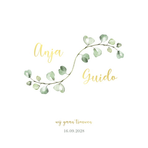 Botanisch eucalyptus blad trouwkaart met goudfolie