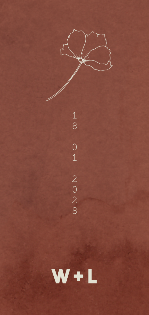 Chique klassieke trouwkaart in langformaat met terracotta kleur