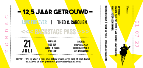 Moderne ticket jubileum uitnodiging geel