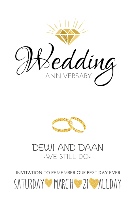 Trendy jubileumkaart in zwart wit met goudkleurige elementen