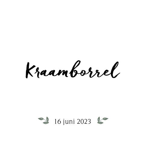 Hip rustig wit kraamborrel kaartje met blad
