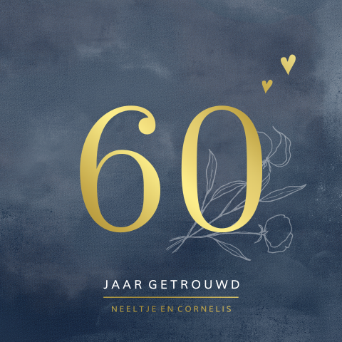 Uitnodiging 60 jarig huwelijksjubileum navy blauw en goudfolie