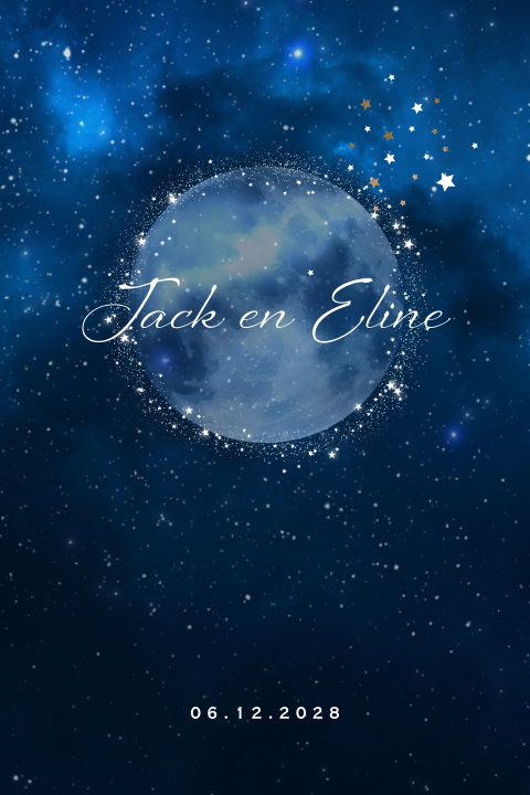 Romantic trouwkaart met heldere sterren en maan