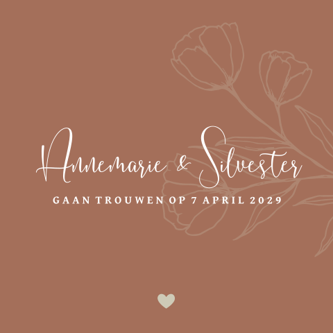 Botanische trouwkaart warme herfst kleur brons