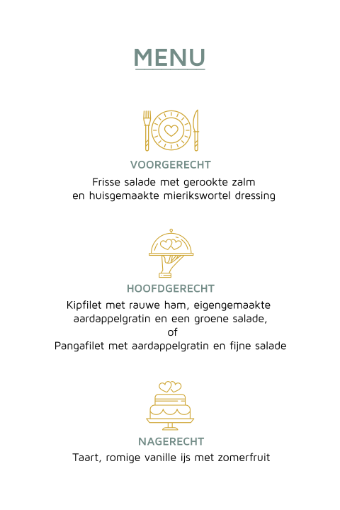 Rustige menu drank kaart trouwen prachtige icoontjes