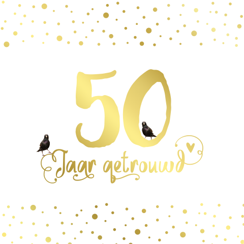 Chique uitnodiging huwelijksjubileum in goudfolie met vogel