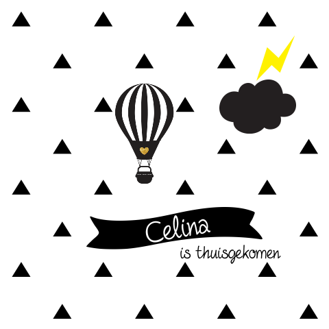 Modern adoptiekaartje met driehoek patroon en luchtballon