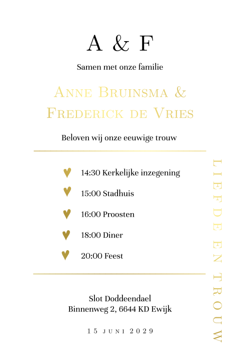 Strakke enkele trouwkaart met lijnspel folie