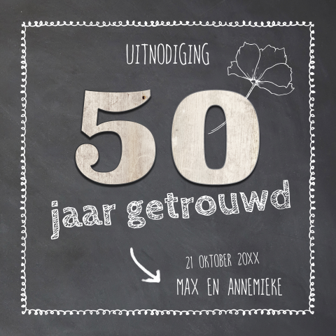 50 jarig jubileumkaart krijtbord met hout cijfer