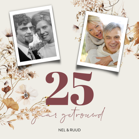 Uitnodiging foto 25 jaar getrouwd aquarel veldbloemen