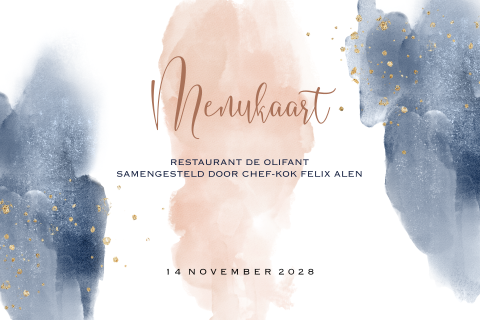 Dubbele navy blue met roze menukaart watercolor