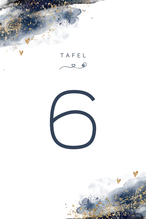 Navy blue enkele tafel nummer kaart donkerblauw watercolor