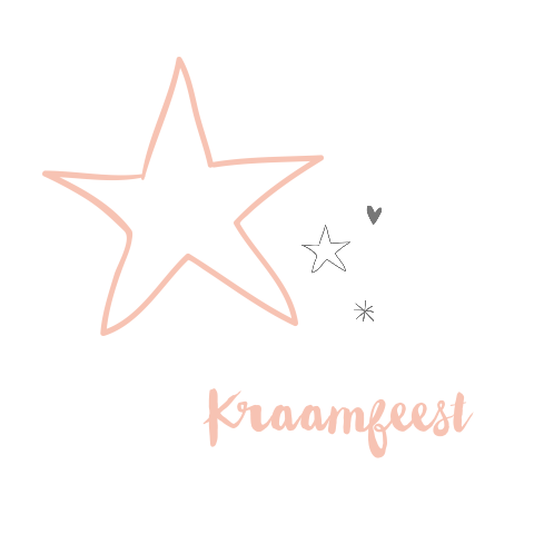 Schattig kraamfeest kaartje in peach kleur met speelse sterren