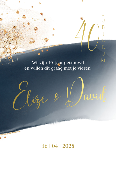 Uitnodiging 40 jaar getrouwd blauwe watercolor streep folie