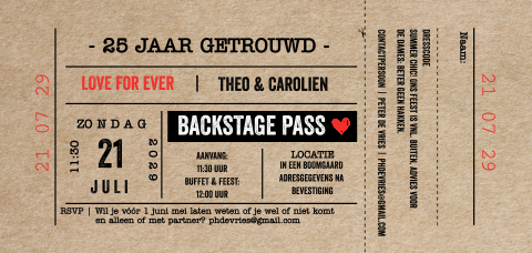 Liggende ticket jubileum uitnodiging kraft look zelf maken