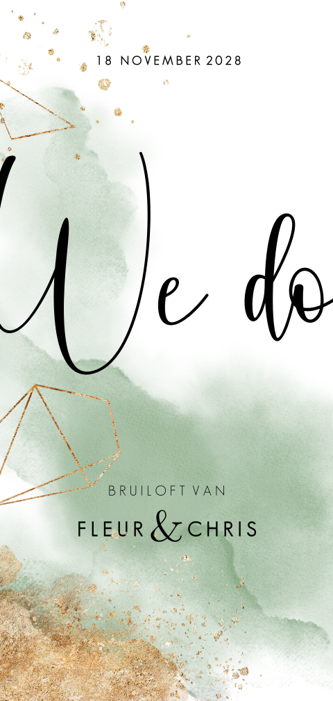 Watercolor greenery dubbel langwerpig trouwkaart industrieel