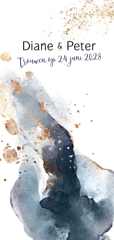 Navy blue watercolor dubbel langwerpig trouwkaart