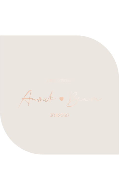 Trouwkaart in een originele vorm met rosegoudfolie