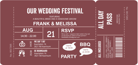 Wedding ticket festival stans terracotta