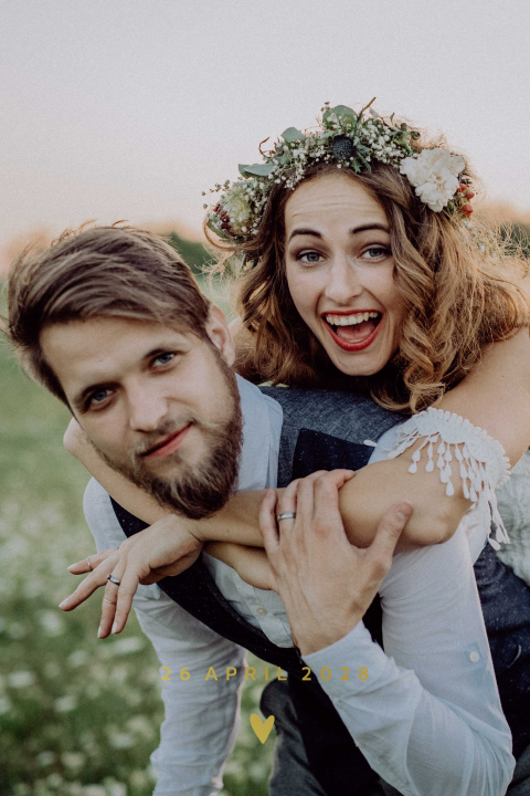 Save the date trouwkaart met écht goudfolie druk en foto