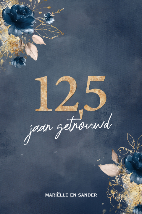 12,5 jaar huwelijksjubileum blauwe watercolor en bloemen
