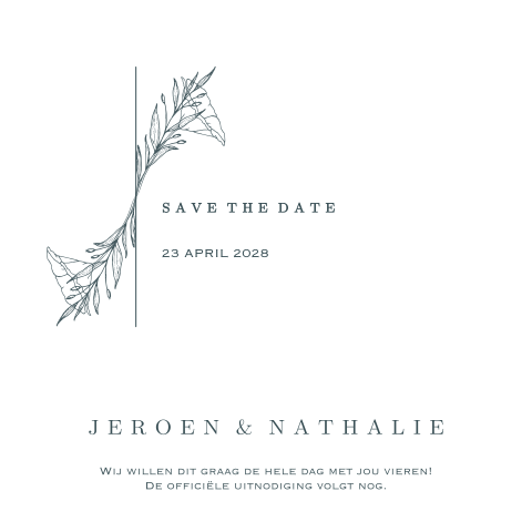 Clean save the date kaart logo takje