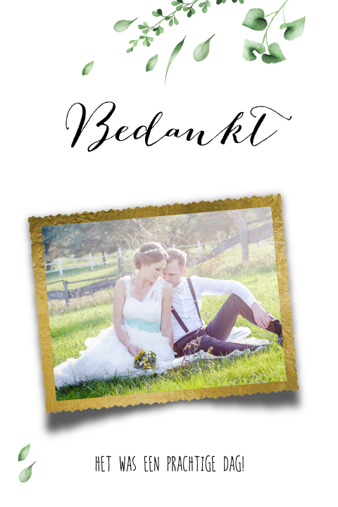 Botanische trouw bedankkaart met eigen foto