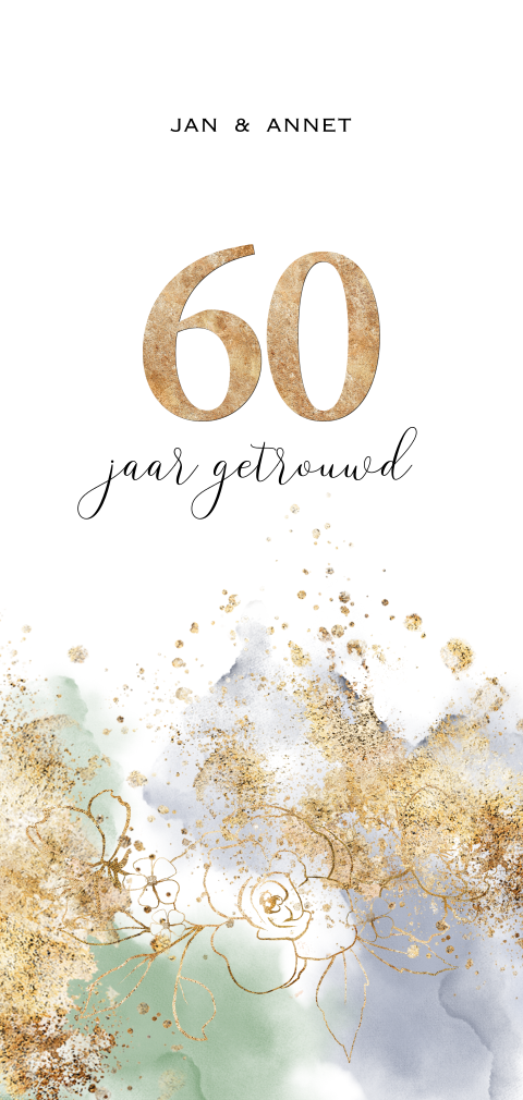 60 jaar getrouwd uitnodiging groen blauw aquarel