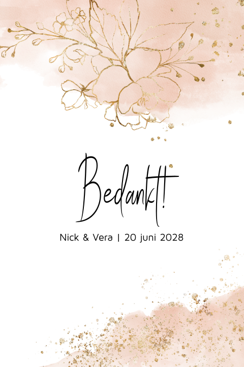 Botanisch bedankkaartje met bonte getekende bloemen