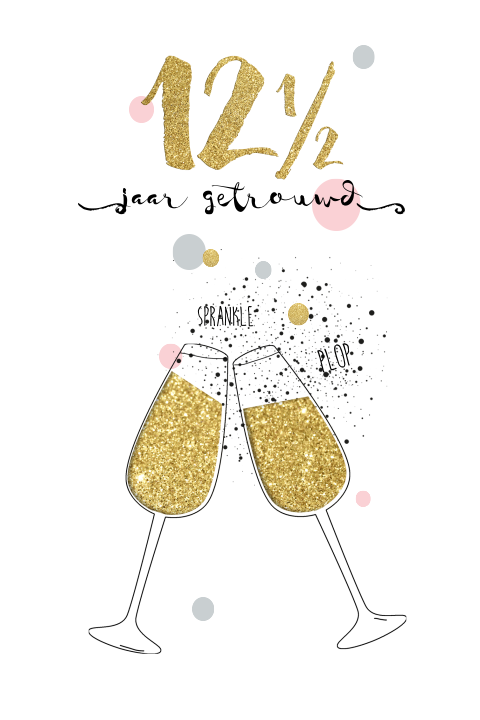 Hippe feestelijke uitnodiging 12,5 jaar getrouwd champagne glazen