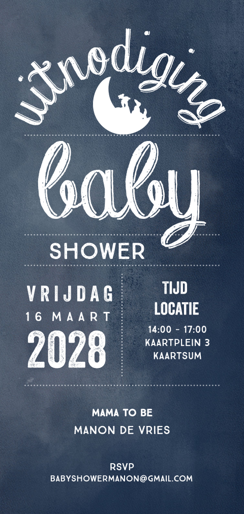 Stoer staande babyshowerkaart donker blauw