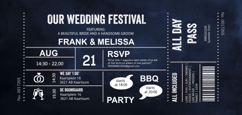 Wedding ticket festival velvet look donkerblauw