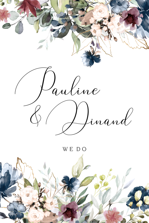 Chique trouwkaart warme borblue watercolor blauwen