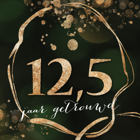 Uitnodiging 12,5 jubileum groen goud look spetters