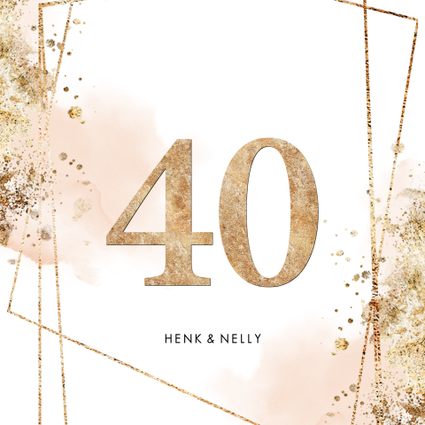 Industrieel uitnodiging 40 jaar getrouwd aquarel roze met goud look