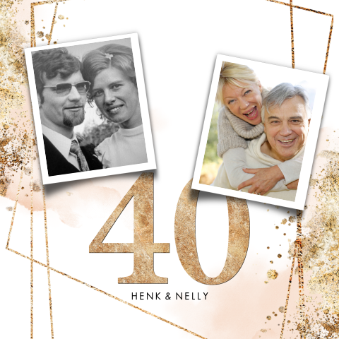 Industrieel foto uitnodiging 40 jaar getrouwd aquarel roze goud look