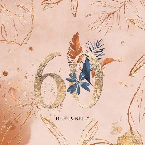 Uitnodiging 60 jaar getrouwd aquarel blad goud look