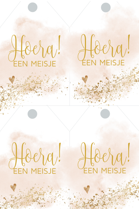 DIY labeltje Hoera! een meisje met roze watercolor spetters