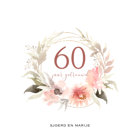Uitnodiging 60 jarig huwelijksjubileum pastel watercolor bloemen