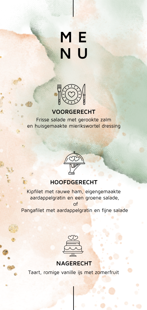 Watercolor menu drank kaart trouwen met icoontjes