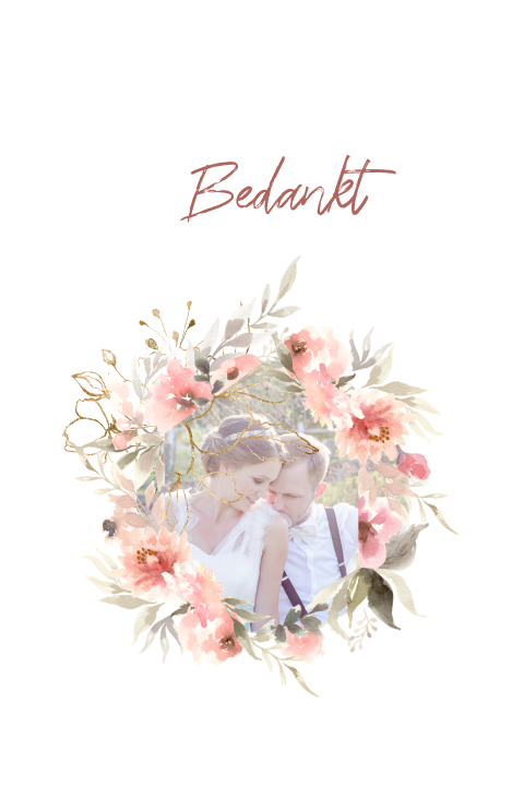 Foto bedankkaart trouwen pastel bloemen bohemian