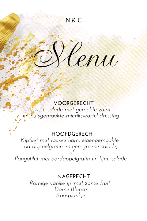 Oil painting menukaart aquarel goud look