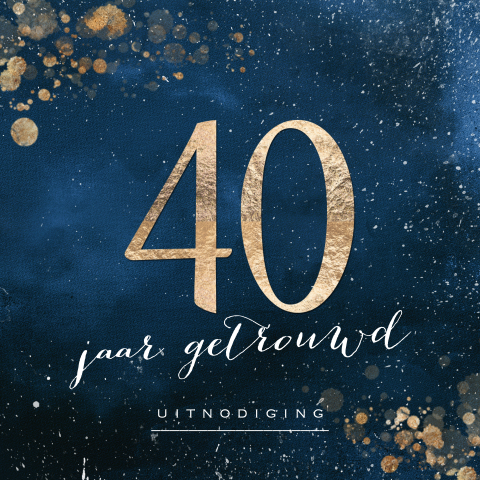 Watercolor uitnodiging jubileum 40 blauw goud look kleur