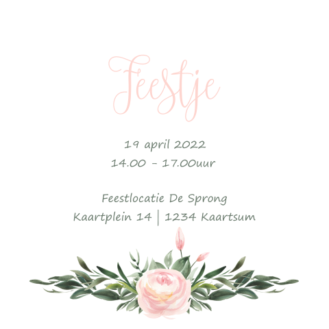 Lieve uitnodiging kraamborrel feest met roze bloemen