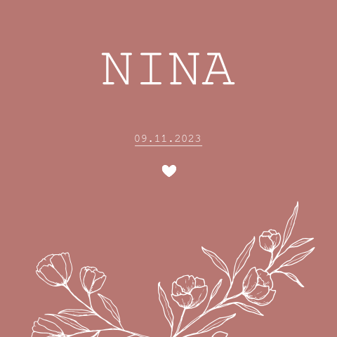 Stijlvol geboortekaartje zusje getekende lijnbloemen