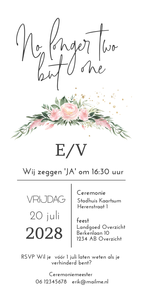 Enkele lange Summer Romance trouwkaart met vlakverdeling