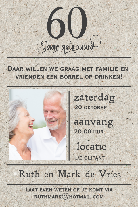Leuke uitnodiging 60 jaar getrouwd vlakverdeling