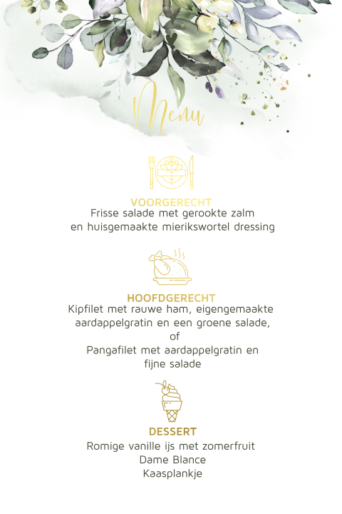 Eucalyptus menu en drank kaart trouwen icoon foliedruk