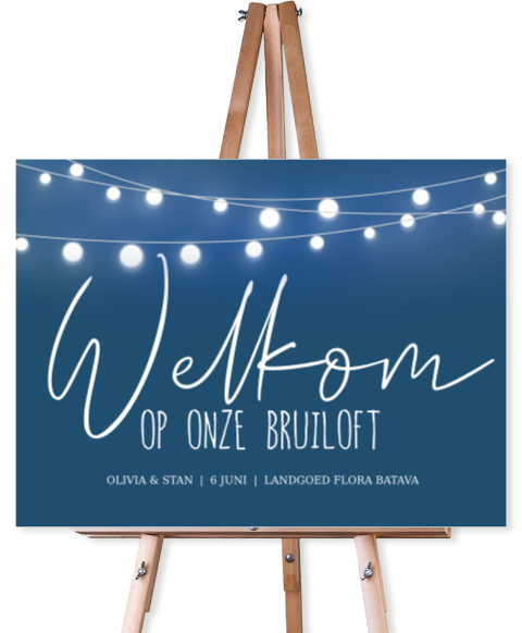 Avond feest welkomstbord met lichtjes blauw