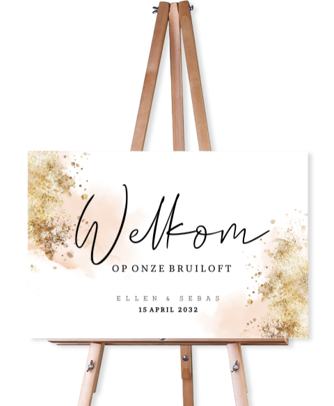 Watercolor staande welkomstbord met goud look